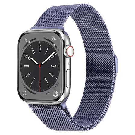 Apple Watch 7 41mm Uyumlu Kordon Hasır Metal Mıknatıslı Örgü Zore KRD-01 Kayış Derin Mor