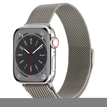 Apple Watch 7 41mm Uyumlu Kordon Hasır Metal Mıknatıslı Örgü Zore KRD-01 Kayış New Gray
