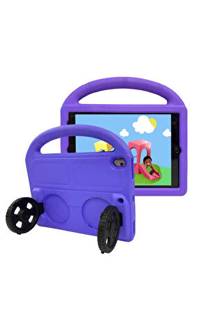 Apple iPad 10.2 (9.Nesil) Uyumlu Zore Wheel Car Tekerlek Standlı Tablet Eva Silikon Kılıf Mor