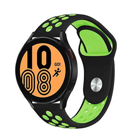 Huawei Watch GT 3 42mm 20mm Uyumlu Kordon Silikon Esnek Yumuşak Delikli Spor KRD-02 Kayış Siyah-Yeşil