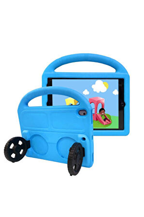 Apple iPad 10.2 (8.Nesil) Uyumlu Zore Wheel Car Tekerlek Standlı Tablet Eva Silikon Kılıf Mavi