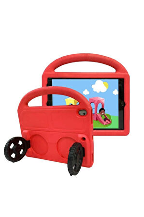 Apple iPad Pro 10.5 (7.Nesil) Uyumlu Zore Wheel Car Tekerlek Standlı Tablet Eva Silikon Kılıf Kırmızı
