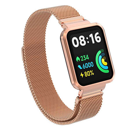 Xiaomi Redmi Watch 2 Lite Uyumlu Kordon Hasır Metal Mıknatıslı Zore KRD-58 Kayış Rose Gold