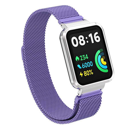 Xiaomi Redmi Watch 2 Lite Uyumlu Kordon Hasır Metal Mıknatıslı Zore KRD-58 Kayış Lila
