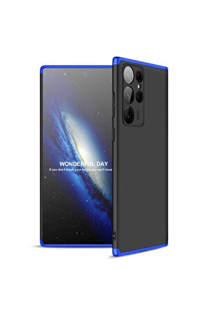 Samsung Galaxy S22 Ultra Uyumlu Kılıf Zore Ays Kapak Siyah-Mavi