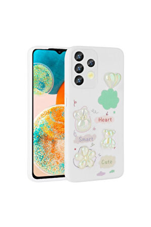 Samsung Galaxy A32 4G Uyumlu Kılıf Kabartma Figürlü Parlak Zore Toys Silikon Kapak Beyaz