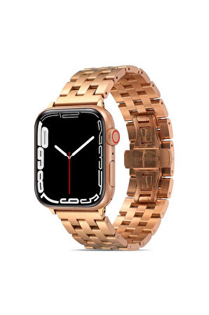 Apple Watch 42mm Uyumlu Kordon Metal Geçmeli Paslanmaz KRD-20 Kayış Rose Gold