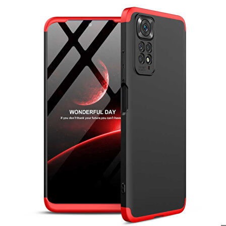 Xiaomi Redmi Note 11S Global Uyumlu Kılıf Zore Ays Kapak Siyah-Kırmızı