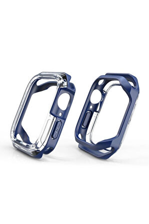 Apple Watch 38mm Uyumlu Zore Watch Gard 08 Sert PC + Silikon Koruyucu Mavi