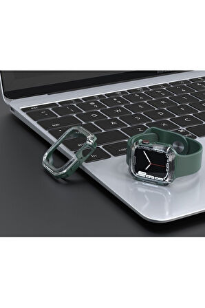 Apple Watch 44mm Uyumlu Zore Watch Gard 08 Sert PC + Silikon Koruyucu Koyu Yeşil