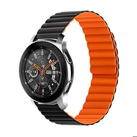 Samsung Galaxy Watch Active 2 40mm Uyumlu Kordon Suni Deri Yumuşak Soft Yüzey KRD-52 Kayış Siyah-Turuncu