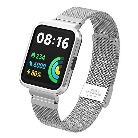 Xiaomi Redmi Watch 2 Lite Uyumlu Kordon Paslanmaz Çelik Klipsli Zore KRD-66 Kayış Gümüş
