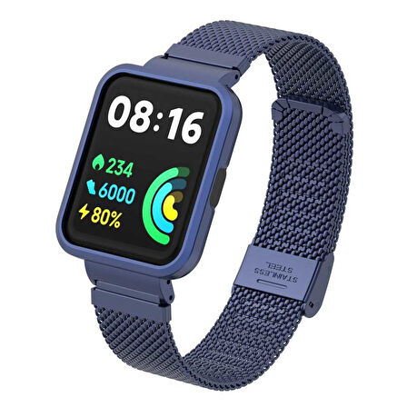Xiaomi Redmi Watch 2 Lite Uyumlu Kordon Paslanmaz Çelik Klipsli Zore KRD-66 Kayış Lacivert
