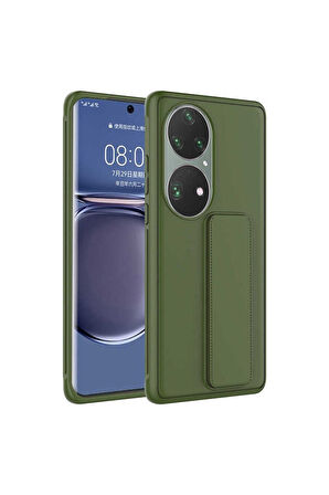 Huawei P50 Pro Uyumlu Kılıf Zore Qstand Kapak Koyu Yeşil