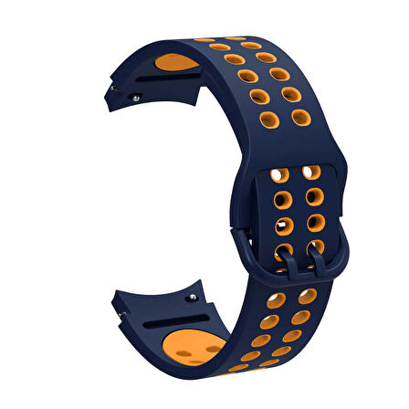 Samsung Galaxy Watch 4 42mm 20mm Uyumlu Kordon Silikon Esnek Yumuşak Delikli Spor KRD-02 Kayış Mavi-Sarı