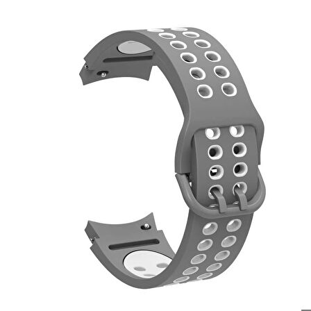 Samsung Galaxy Watch 4 46mm 22mm Uyumlu Kordon Silikon Esnek Yumuşak Delikli Spor KRD-02 Kayış Gri-Beyaz