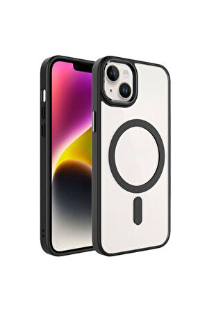 Apple iPhone 13 Uyumlu Kılıf Wireless Şarj Özellikli Zore Krom Magsafe Silikon Kapak Siyah