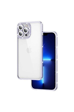 Apple iPhone 12 Pro Uyumlu Kılıf Kamera Korumalı Taşlı Zore Mina Kapak Lila