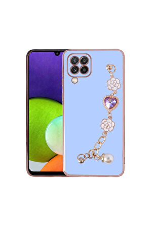 Samsung Galaxy M22 Uyumlu Kılıf El Tutamaçlı Kamera Korumalı Zore Taka Silikon Kapak Mor