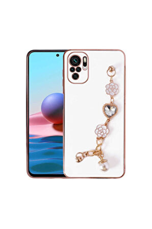 Xiaomi Redmi Note 10S Uyumlu Kılıf El Tutamaçlı Kamera Korumalı Zore Taka Silikon Kapak Beyaz