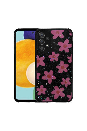 Samsung Galaxy A33 5G Uyumlu Kılıf Simli Desenli Kamera Korumalı Parlak Zore Popy Kapak Çiçek
