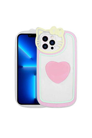 Apple iPhone 12 Pro Uyumlu Kılıf Kedi Figürlü Transparan Pop Soketli Zore Ritmik Kapak Pembe