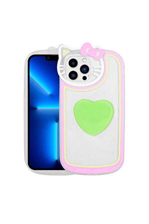 Apple iPhone 13 Pro Uyumlu Kılıf Kedi Figürlü Transparan Pop Soketli Zore Ritmik Kapak Beyaz