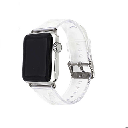 Apple Watch 44mm Uyumlu Kordon Silikon Şeffaf Transparan Esnek KRD-13 Kayış 