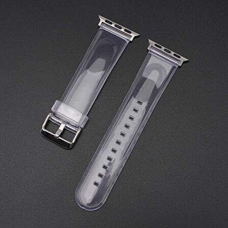 Apple Watch 44mm Uyumlu Kordon Silikon Şeffaf Transparan Esnek KRD-13 Kayış 