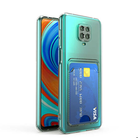 Xiaomi Redmi Note 9S Uyumlu Kılıf Kartlıklı Şeffaf Zore Setra Clear Silikon Kapak