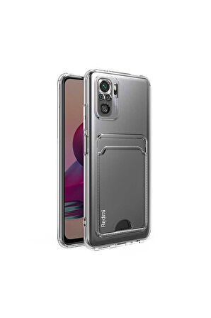 Xiaomi Redmi Note 10S Uyumlu Kılıf Kartlıklı Şeffaf Zore Setra Clear Silikon Kapak