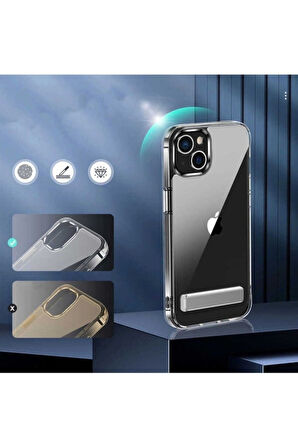 Apple iPhone 13 Uyumlu Kılıf Standlı Şeffaf Silikon Zore L-Stand Kapak