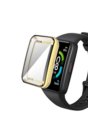 Huawei Band 7 Uyumlu Zore Watch Gard 09 Koruyucu Silikon Gold