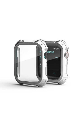 Apple Watch 7 45mm Uyumlu Tank Zırh Kasa ve Ekran Koruyucu Zore Watch Gard 10 Gümüş