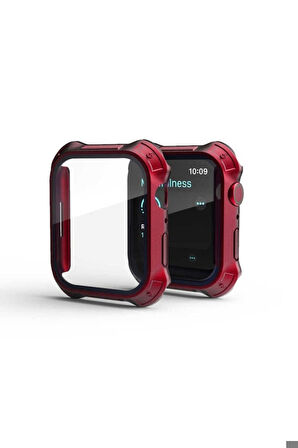 Apple Watch 7 45mm Uyumlu Tank Zırh Kasa ve Ekran Koruyucu Zore Watch Gard 10 Kırmızı