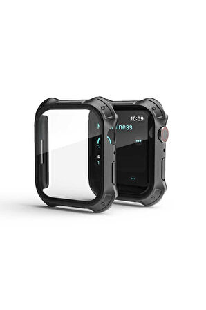Apple Watch 7 45mm Uyumlu Tank Zırh Kasa ve Ekran Koruyucu Zore Watch Gard 10 Siyah