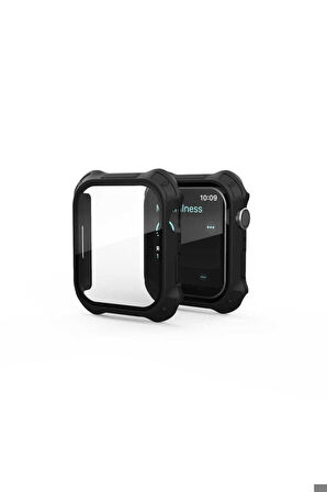 Apple Watch 7 41mm Uyumlu Tank Zırh Kasa ve Mat Görünümlü Ekran Koruyucu Zore Watch Gard 11 Siyah