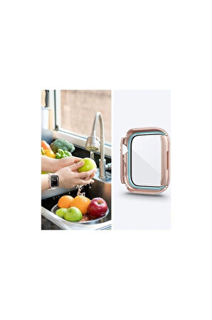 Apple Watch 7 45mm Uyumlu 360 Derece Korumalı Kasa ve Ekran Koruyucu Zore Watch Gard 12 Pembe