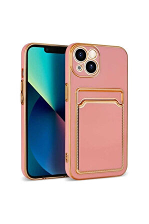 Apple iPhone 13 Uyumlu Kılıf Zore Bark Kartlıklı Kapak Rose Gold