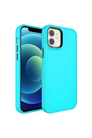 Apple iPhone 11 Uyumlu Kılıf Metal Çerçeve ve Buton Tasarımlı Sert Zore Botox Kapak Turkuaz