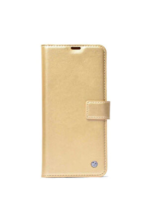 Apple iPhone 14 Uyumlu Kılıf Zore Kar Deluxe Kapaklı Kılıf Gold