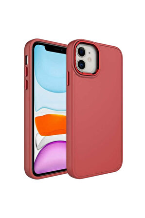 Apple iPhone 11 Uyumlu Kılıf Metal Çerçeve ve Buton Tasarımlı Silikon Zore Luna Kapak Açık Mürdüm