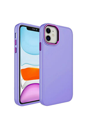 Apple iPhone 11 Uyumlu Kılıf Metal Çerçeve ve Buton Tasarımlı Silikon Zore Luna Kapak Lila
