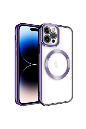 Apple iPhone 14 Pro Max Uyumlu Kılıf Magsafe Wireless Şarj Özellikli Zore Setro Silikon Derin Mor