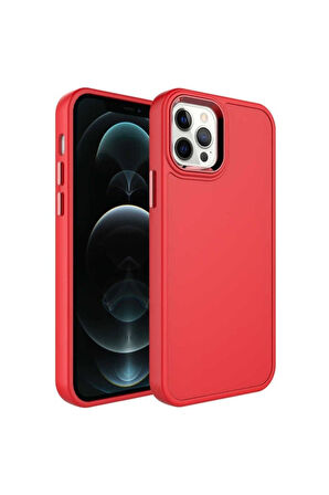 Apple iPhone 12 Pro Max Uyumlu Kılıf Metal Çerçeve ve Buton Tasarımlı Sert Zore Botox Kapak Kırmızı