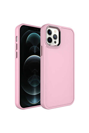 Apple iPhone 14 Pro Uyumlu Kılıf Metal Çerçeve ve Buton Tasarımlı Sert Zore Botox Kapak Pembe Açık