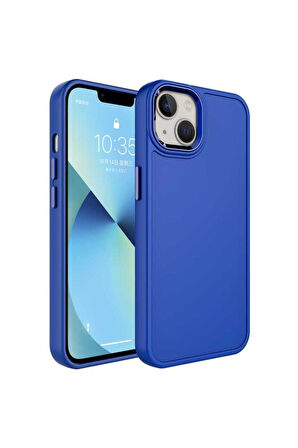 Apple iPhone 14 Plus Uyumlu Kılıf Metal Çerçeve ve Buton Tasarımlı Sert Zore Botox Kapak Lacivert
