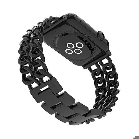 Apple Watch Ultra 49mm Uyumlu Kordon Cowboy Metal Strap Kayış Siyah