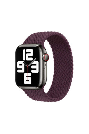 Apple Watch Ultra 49mm Uyumlu Kordon Hasır Örgü Esnek KRD-32 Small Strap Kayış Koyu Mor