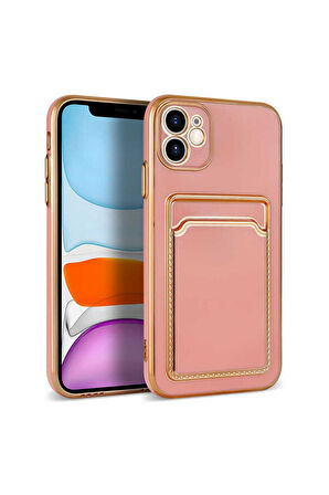 Apple iPhone 11 Uyumlu Kılıf Zore Bark Kartlıklı Kapak Rose Gold
